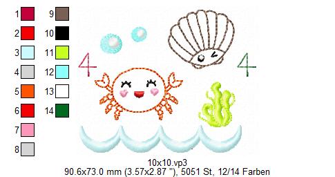 Bild 1 von  Festonborten-Set Meerestiere 10x10 + 13x18 + 16x26 + 20x36, Endlosornament, Endlosborte